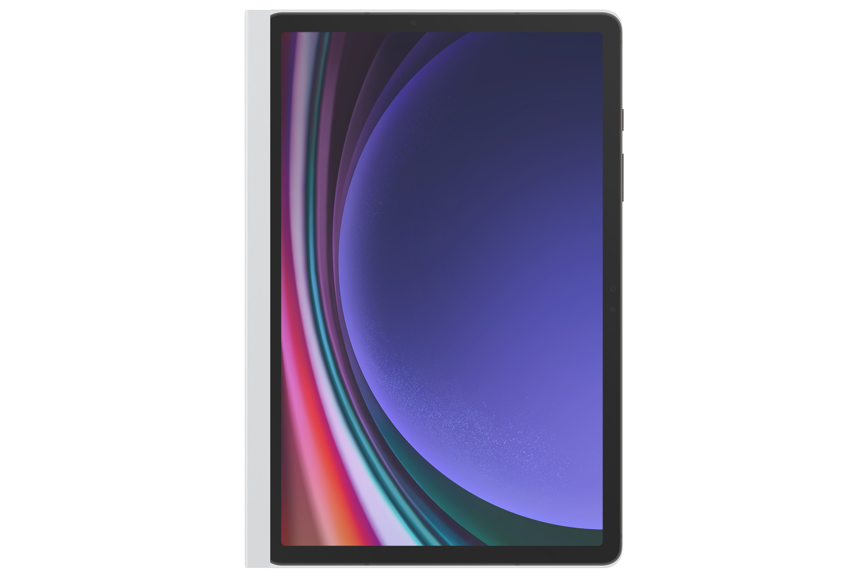 Ein Tablet mit großem Bildschirm, der ein farbenfrohes abstraktes Design anzeigt.