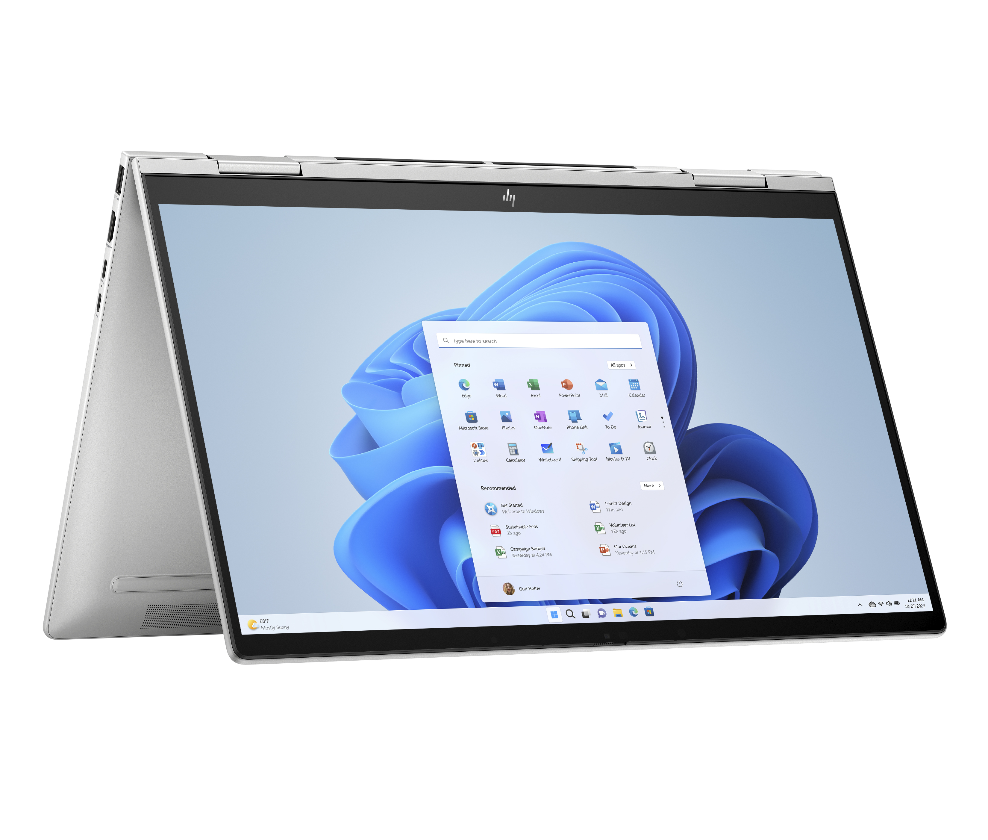 Açık, çoklu uygulama simgeleriyle Windows arayüzünü gösteren gümüş bir HP dizüstü bilgisayar.