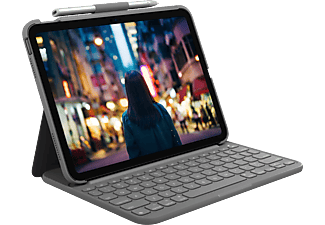 LOGITECH Slim Folio billentyűzetes tok iPad-hez (Gen 10), UK Angol, oxfordi szürke (920-011429)