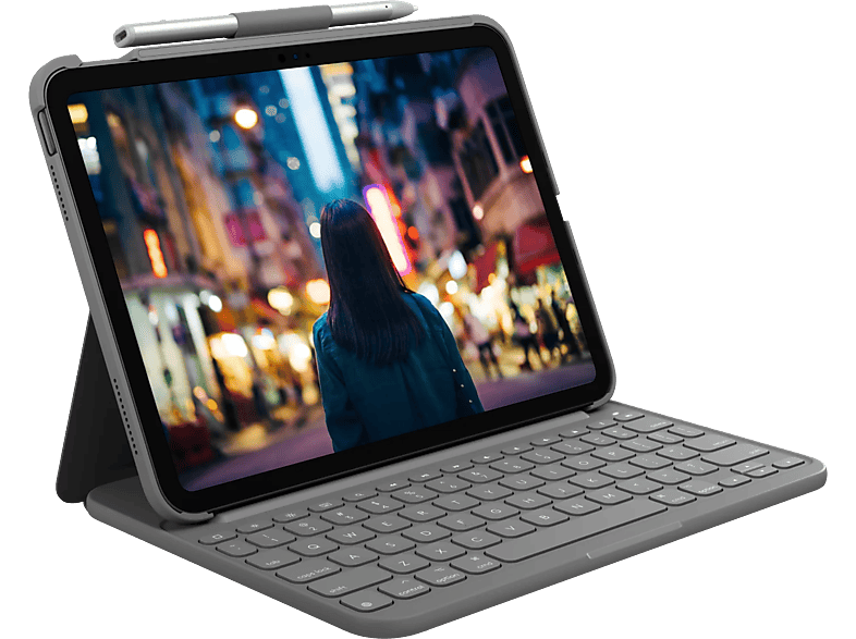 LOGITECH Slim Folio billentyűzetes tok iPad-hez (Gen 10), UK Angol, oxfordi szürke (920-011429)