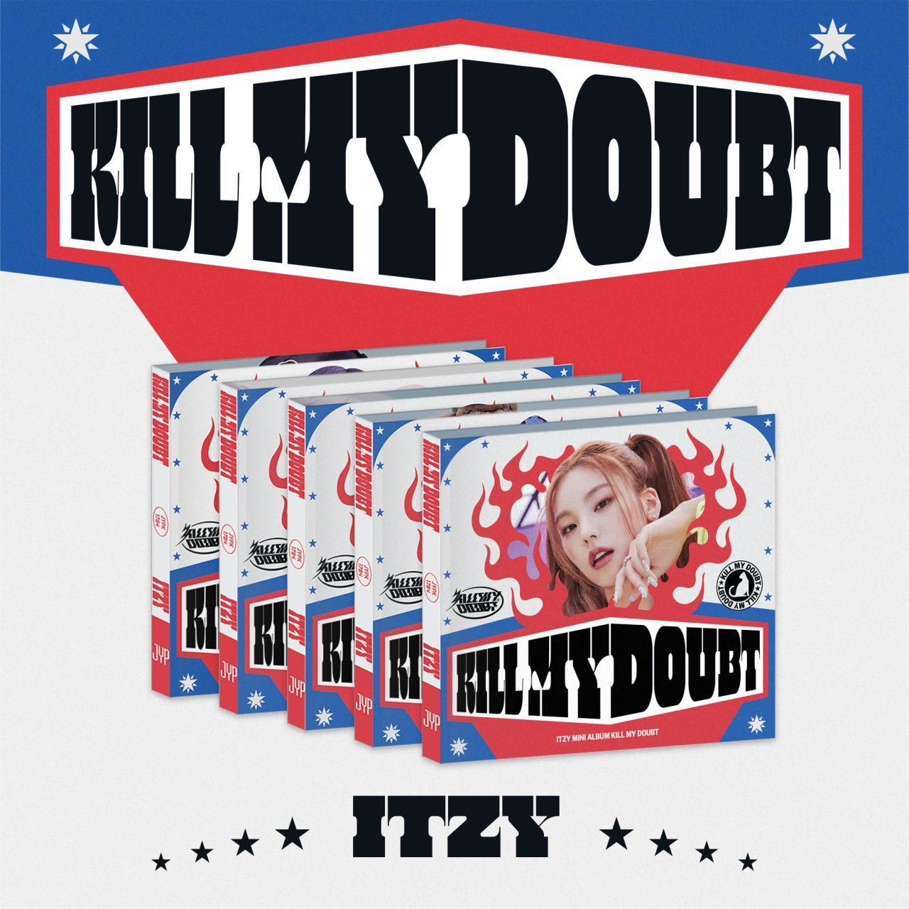 Albumcover mit mehreren Albumkopien, mit dem Gesicht eines Mädchens. Text: KILL MY DOUBT.