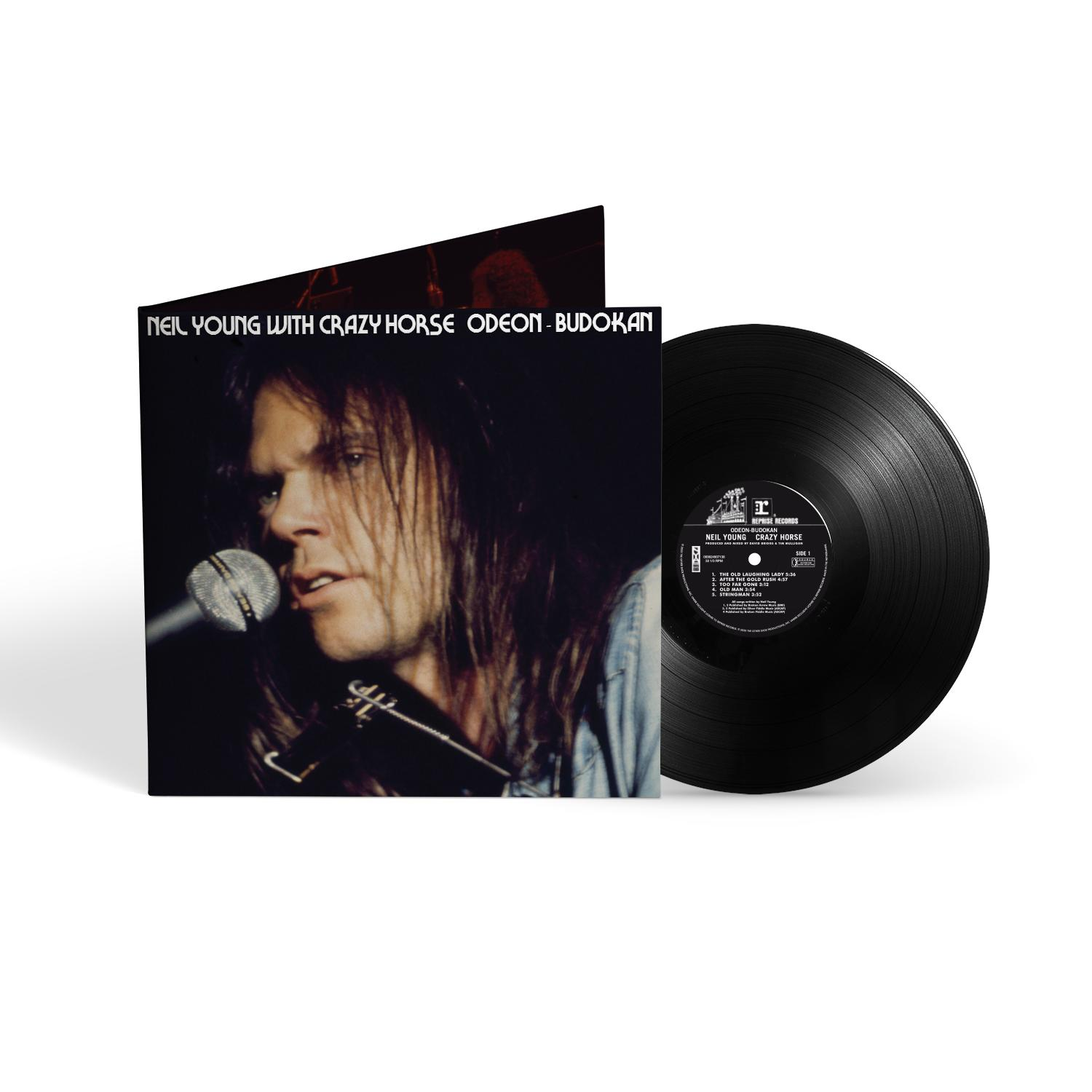 Eine Vinyl-Schallplatte und ein Albumcover. Das Cover zeigt einen Mann mit langen Haaren, der in ein Mikrofon singt.