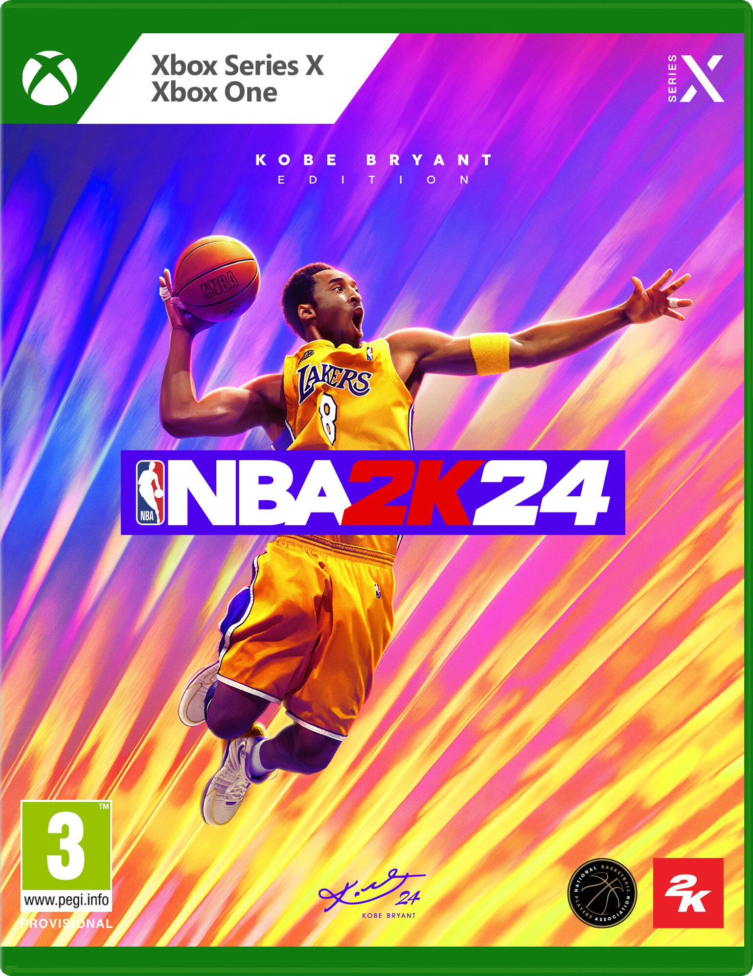 Pudełko gry Xbox Series X dla NBA 2K24 edycji Kobe Bryant. Przedstawia koszykarza w akcji.