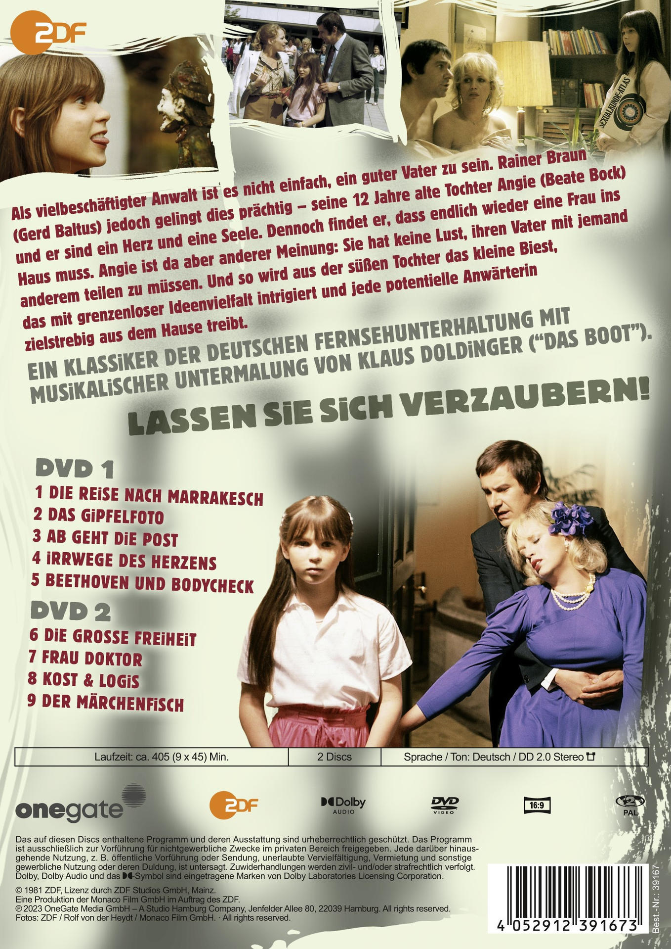 Rückseite einer DVD. Zeigt eine Familie mit Text und Details zum Filminhalt.