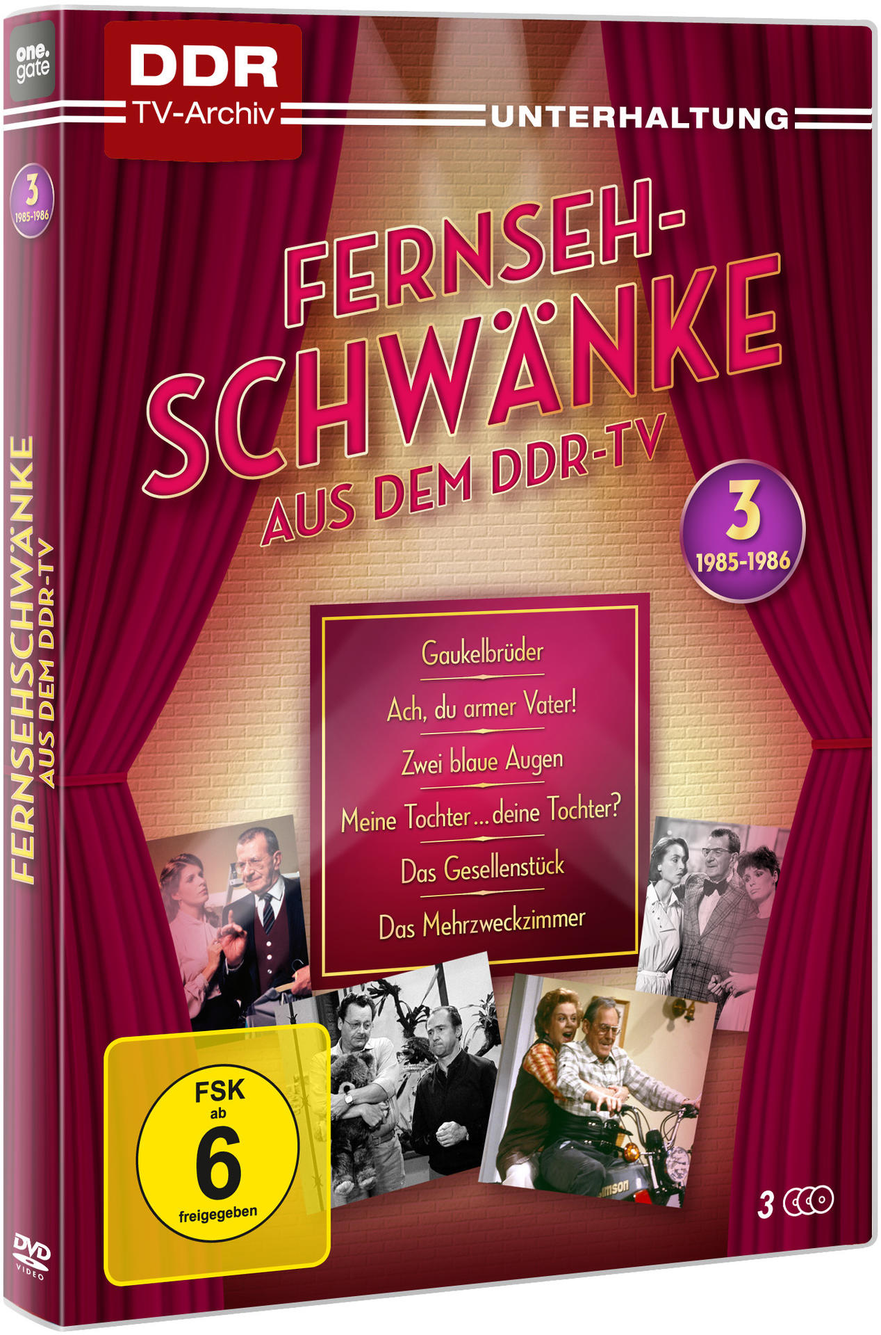 DVD-Cover mit dem Titel 'Fernsehschwänke' und Bildern aus der Show. Text 'TV-Archiv' und 'FSK ab 6'.