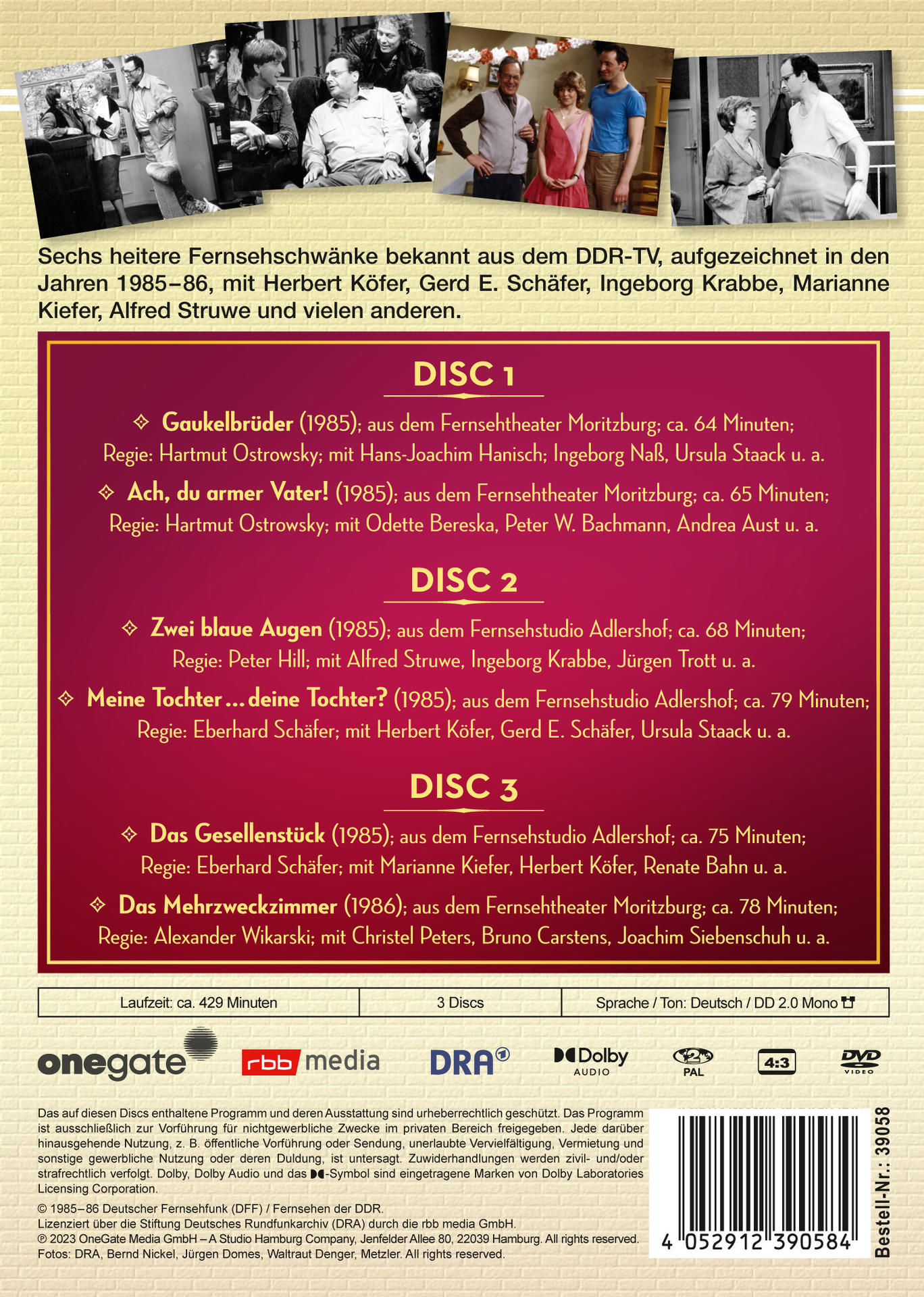 DVD-Hülle mit Disc-Informationen auf Deutsch, mit Text und Bildern von Schauspielern.