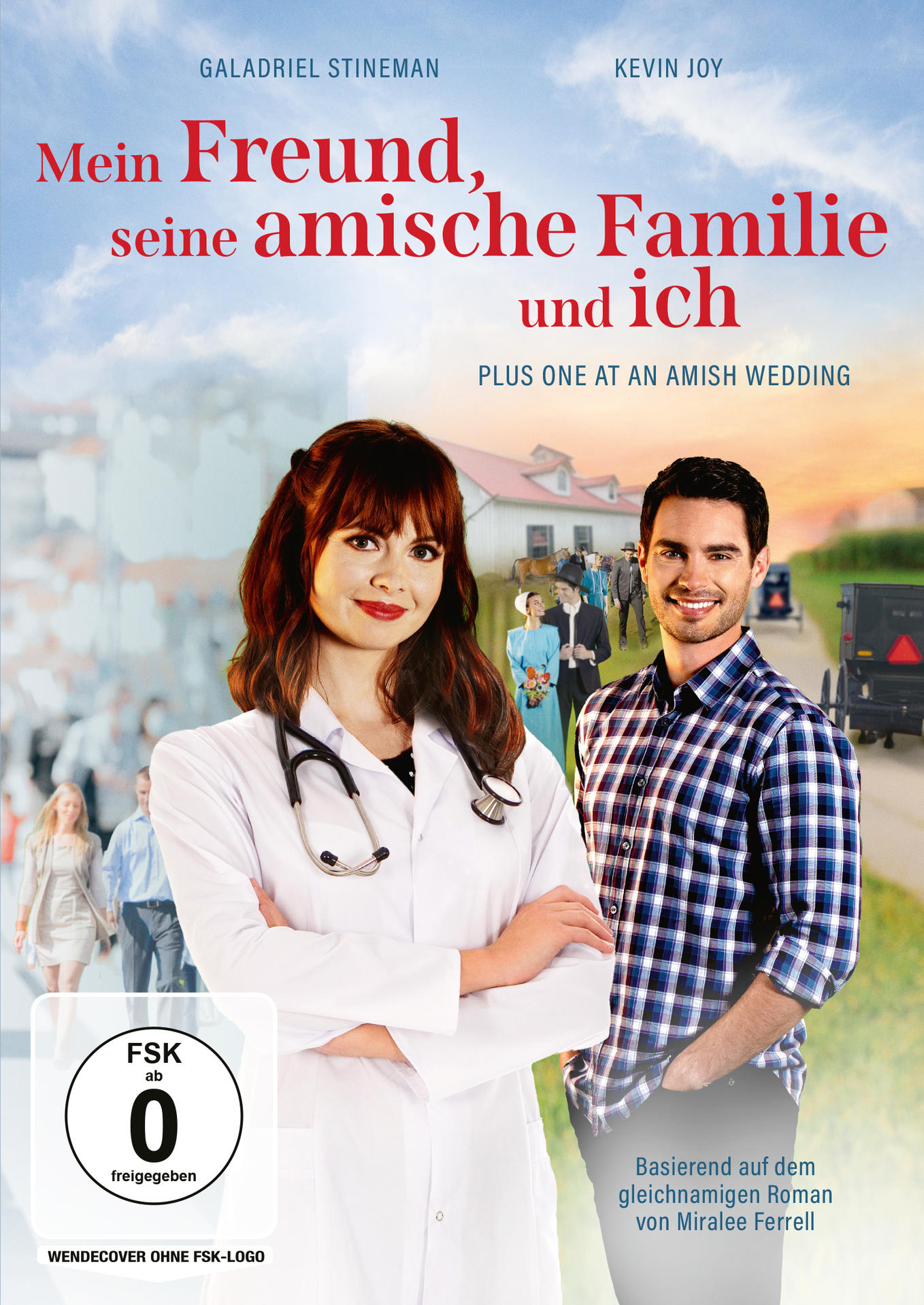 DVD-Cover. Frau im Arztkittel und Mann im karierten Hemd. Titel: "Mein Freund, seine amische Familie und ich."