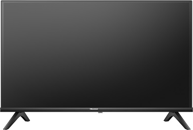 Ein schwarzer Hisense TV vor weißem Hintergrund.