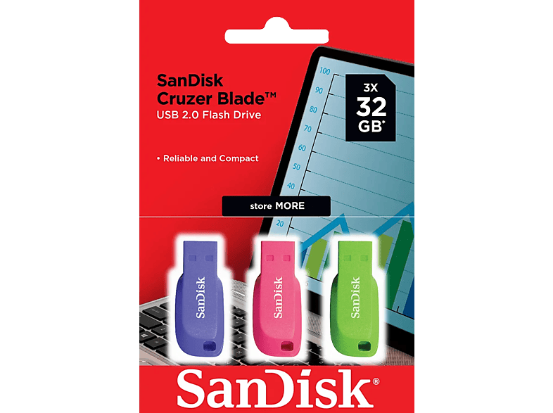 SANDISK Cruzer Blade (3 Stück) | USB-Stick (32 GB, Blau/Rosa/Grün ...