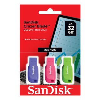 SANDISK CRUZER BLADE 32GB USB2 BLU/PIN/GRN 3PCS -  
