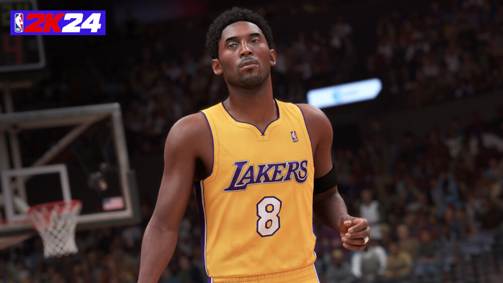 Kobe Bryant w koszulce Lakers i tekst 2K24.