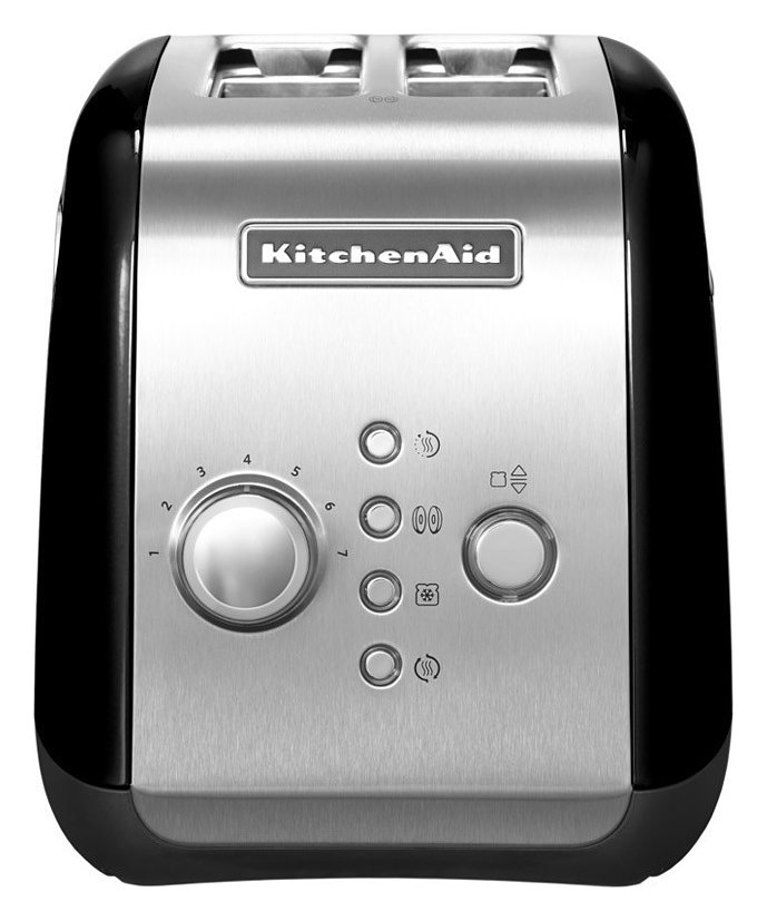 Egy KitchenAid rozsdamentes acél kenyérpirító, több gombbal és egy tárcsával.