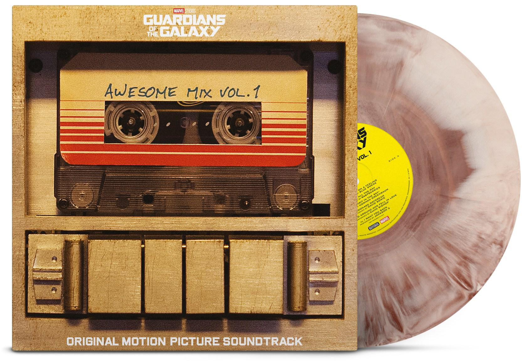 Awesome Mix Vol. 1 Vinyl Schallplatte und Kassette Cover.