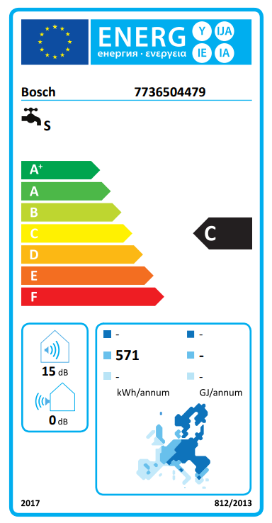 Energia címke egy termékhez, 'C' besorolással, energiafogyasztási információkkal.