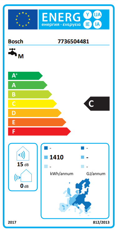 Energia címke színkódolt hatékonysági besorolásokkal.