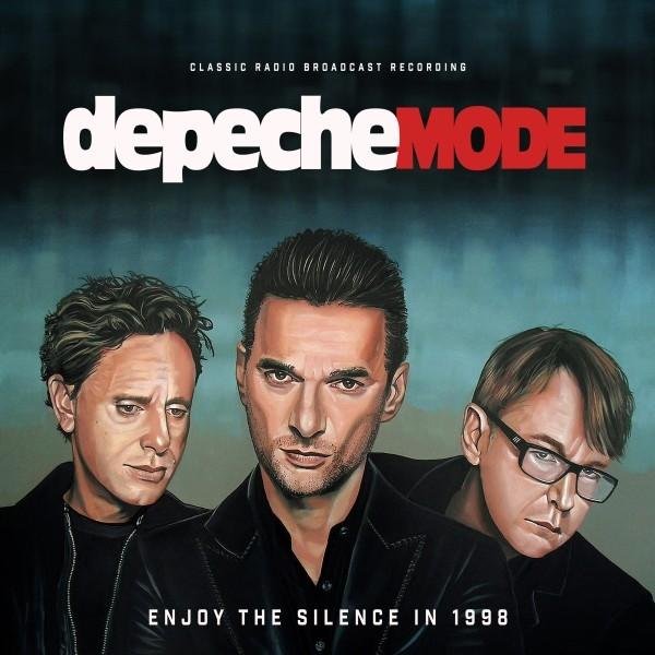 Albumcover von Depeche Mode mit drei Männern. Der Text 'ENJOY THE SILENCE IN 1998' ist vorhanden.