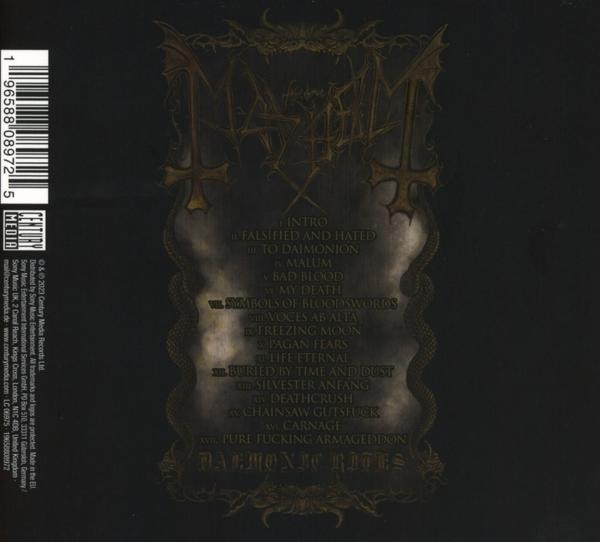 CD-Cover des Albums 'Daemononic Rites' von Mayhem.