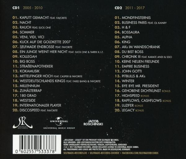 CD-Rückseite mit Songtiteln, Universal Music Group.