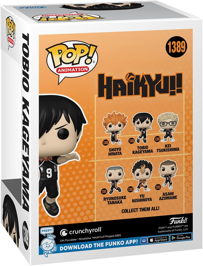 Caja con una figura Pop! Animation de Tobio Kageyama de Haikyu!! y otras figuras.
