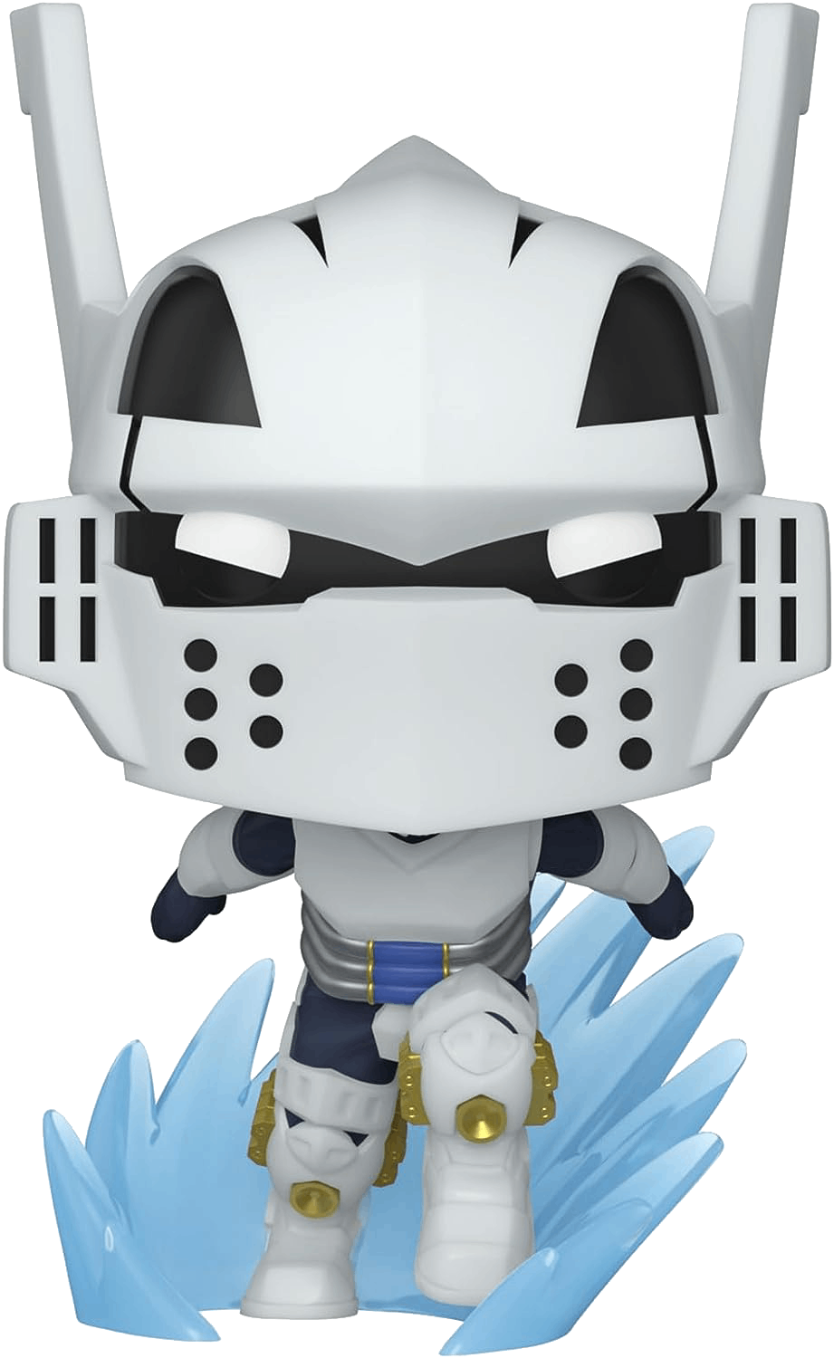 Figura Funko Pop: Caballero blanco con armadura sobre hielo azul con un gran casco.