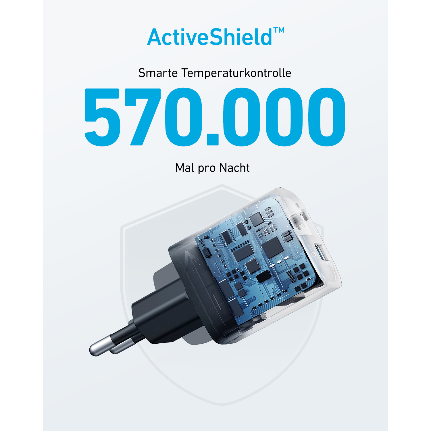 Black and white charger with the text 'ActiveShield' and a large number.