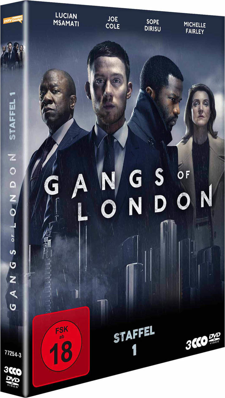 DVD-Cover: vier Personen, Text: Gangs of London. Dunkler Hintergrund.