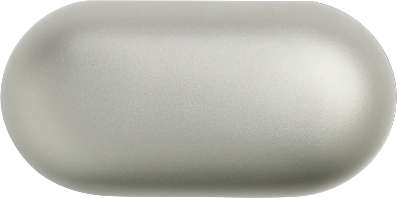 Nahaufnahme eines glatten, oval geformten Objekts. Das Objekt ist silbern und scheint aus mattem Metall zu bestehen.