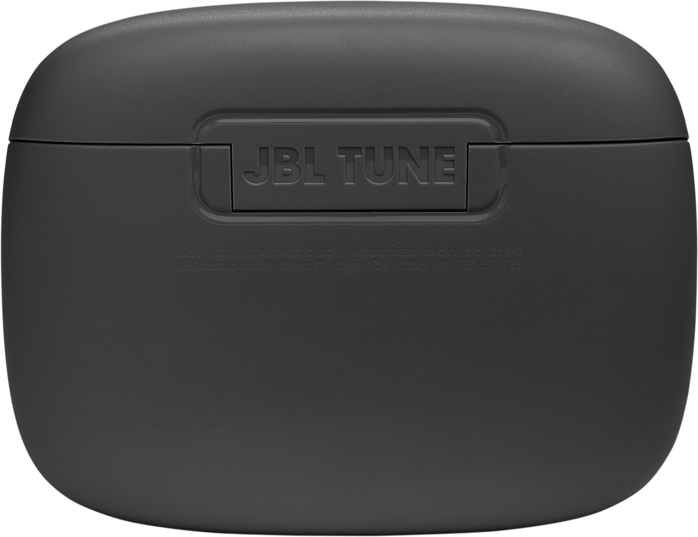 Dunkelgraues JBL TUNE Ladecase mit eingeprägtem Markennamen.
