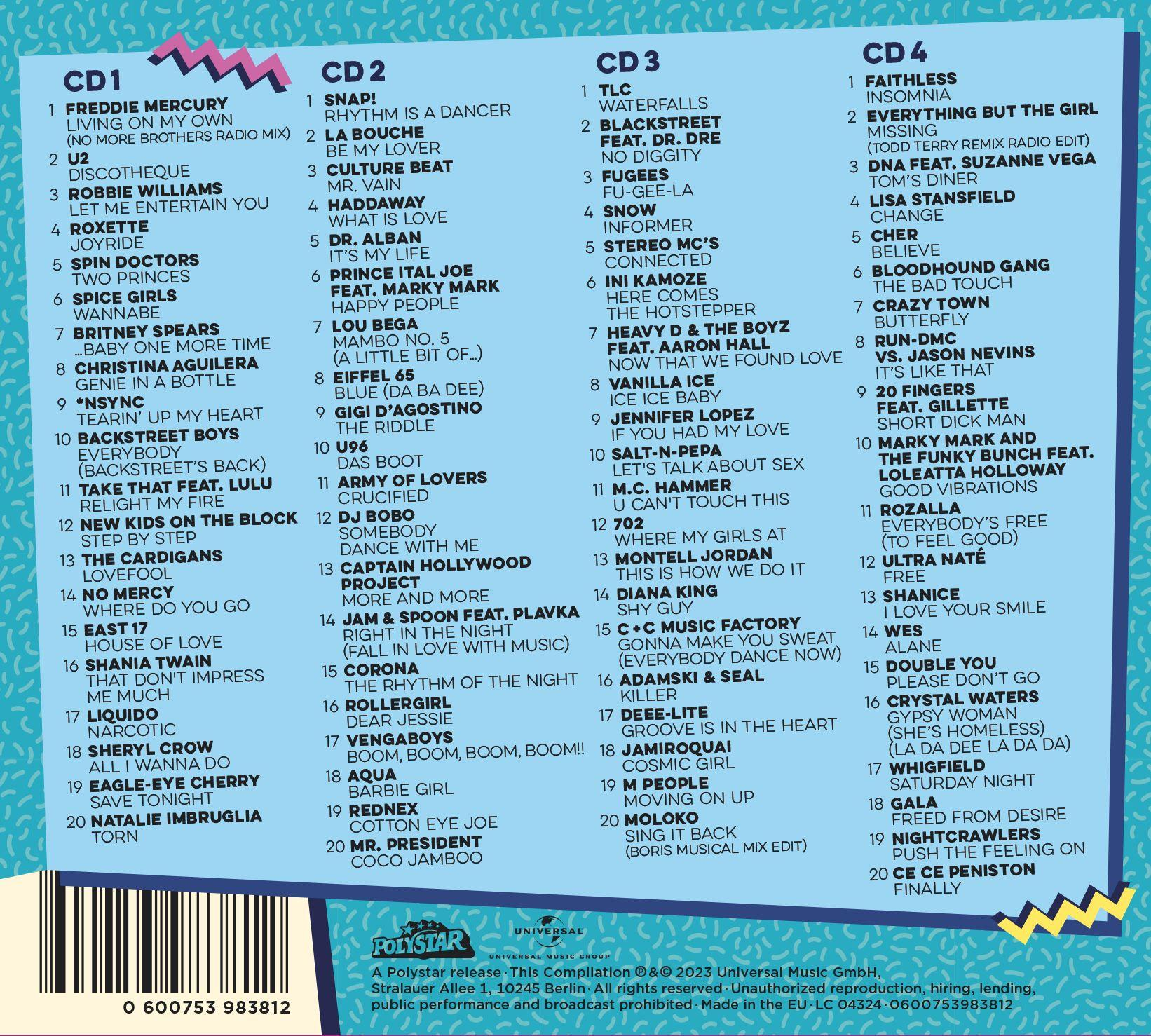 Eine CD mit einer Liste von Songs und Künstlern aus verschiedenen Genres.