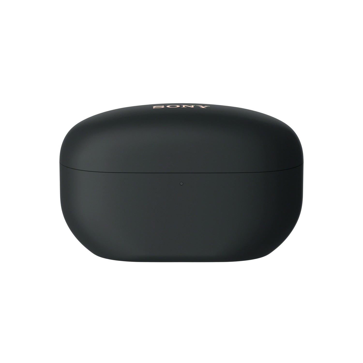 Zwarte oplaadcase voor oordopjes. Sony-logo bovenaan.