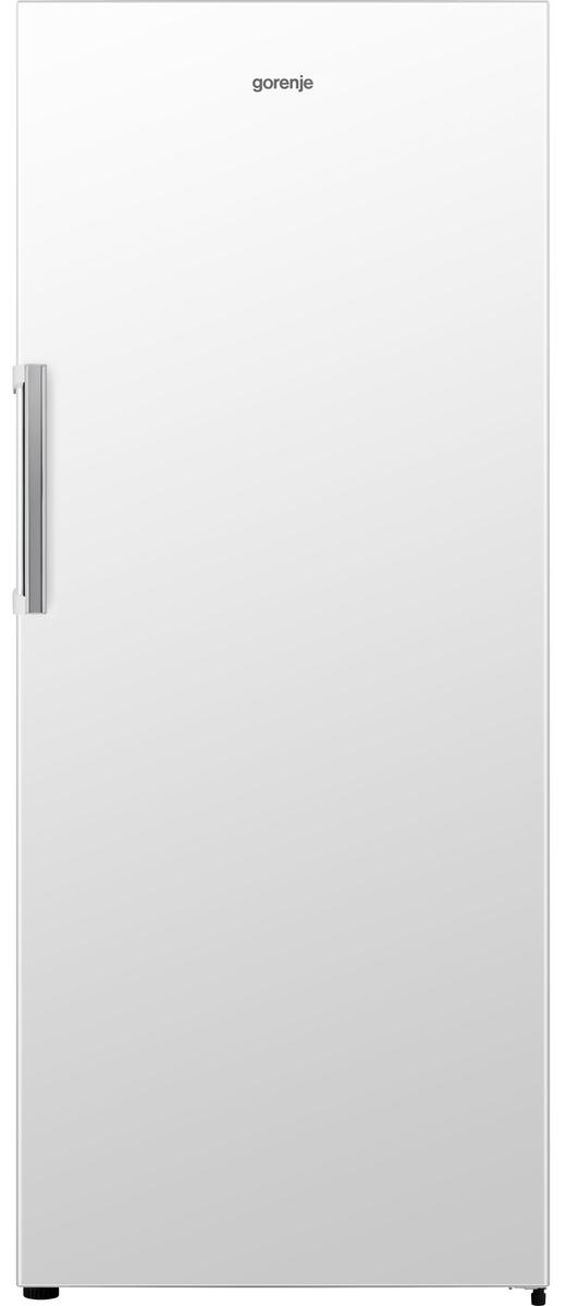 Ein weißer Kühlschrank mit silbernem Griff und dem 'Gorenje'-Logo oben.