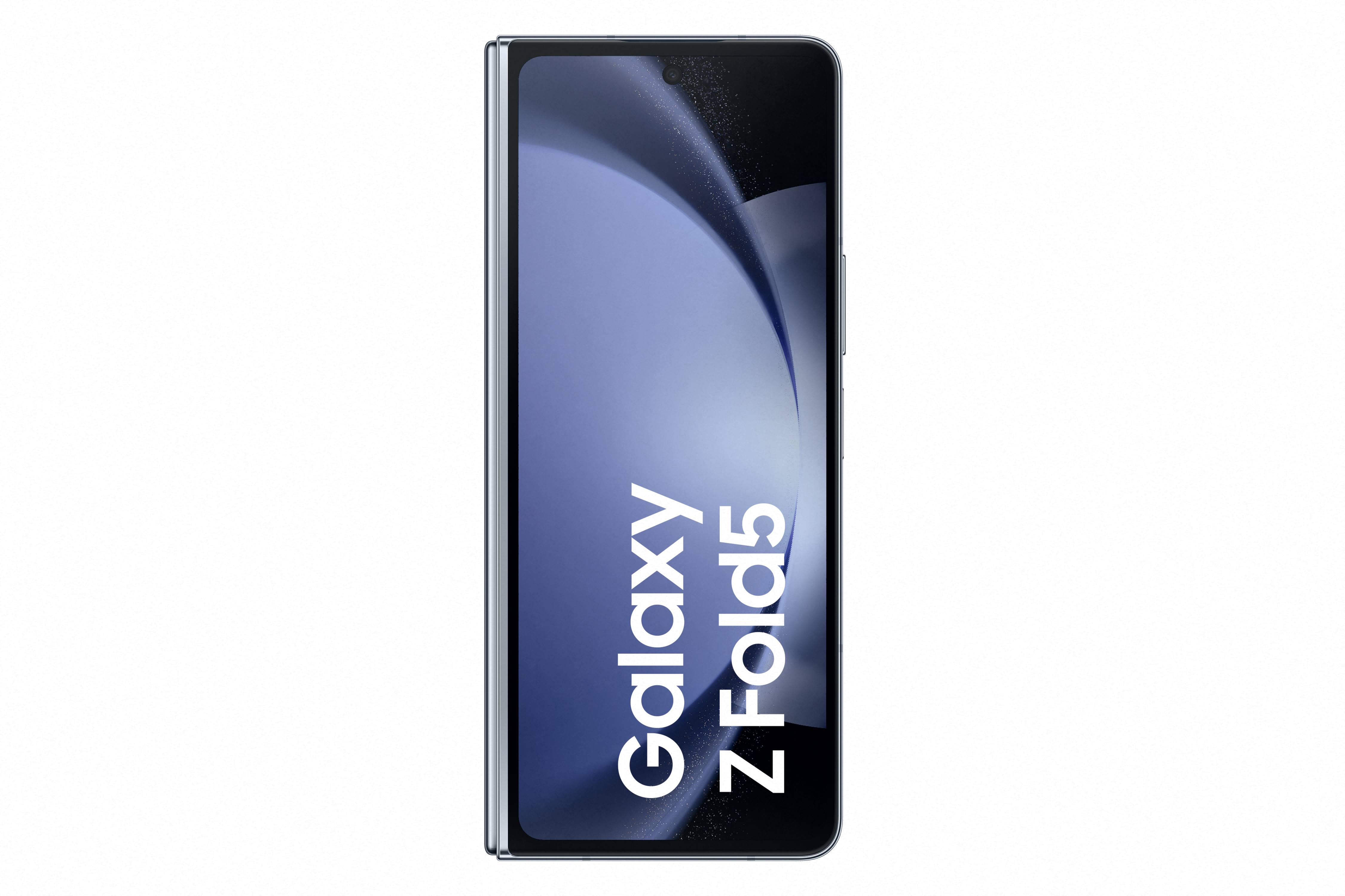 Faltbares Samsung Galaxy Z Fold5, geschlossen. Display zeigt Galaxy Z Fold5 Text.