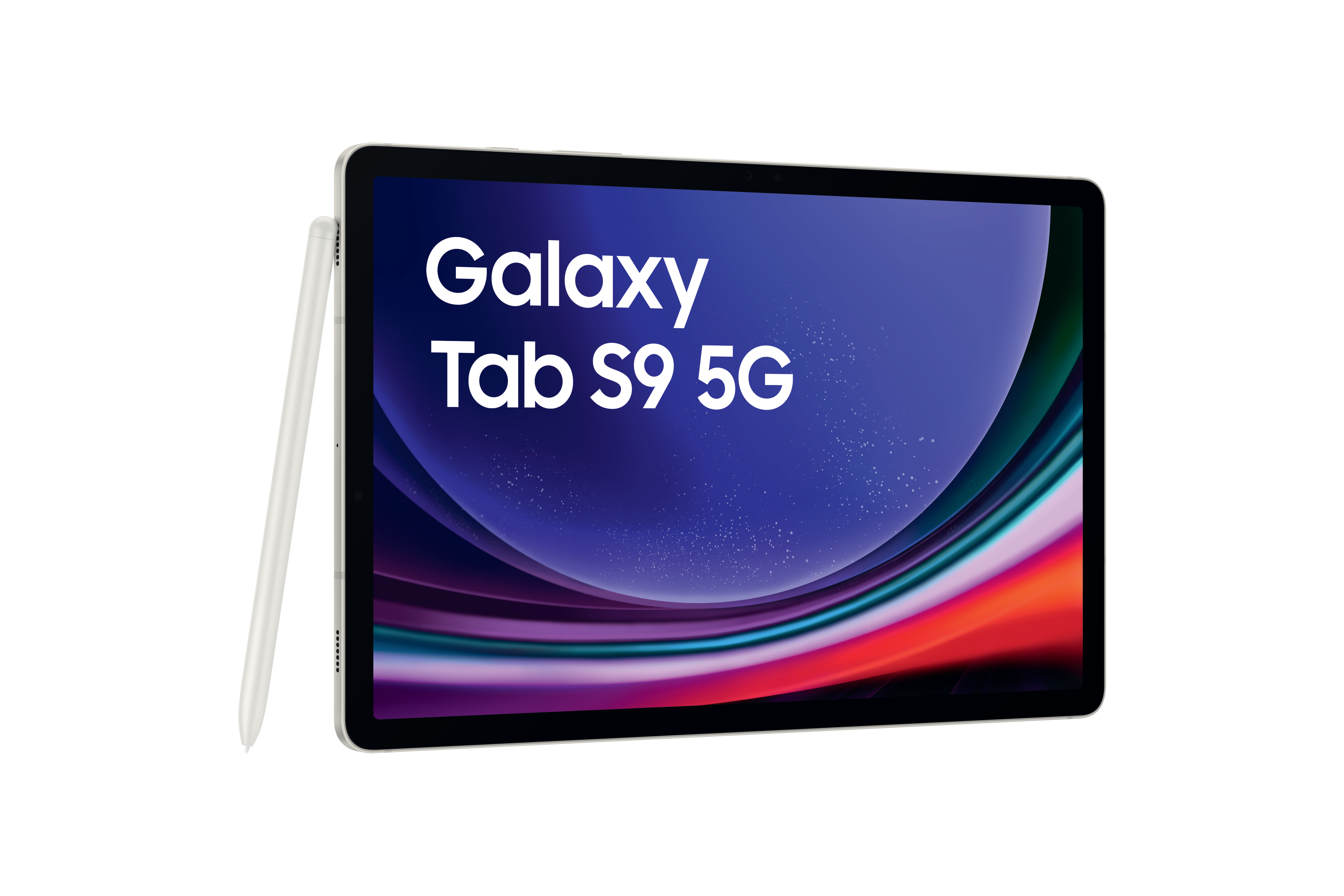 Samsung Galaxy Tab S9 5G Tablet mit Stift, zeigt den Bildschirm.