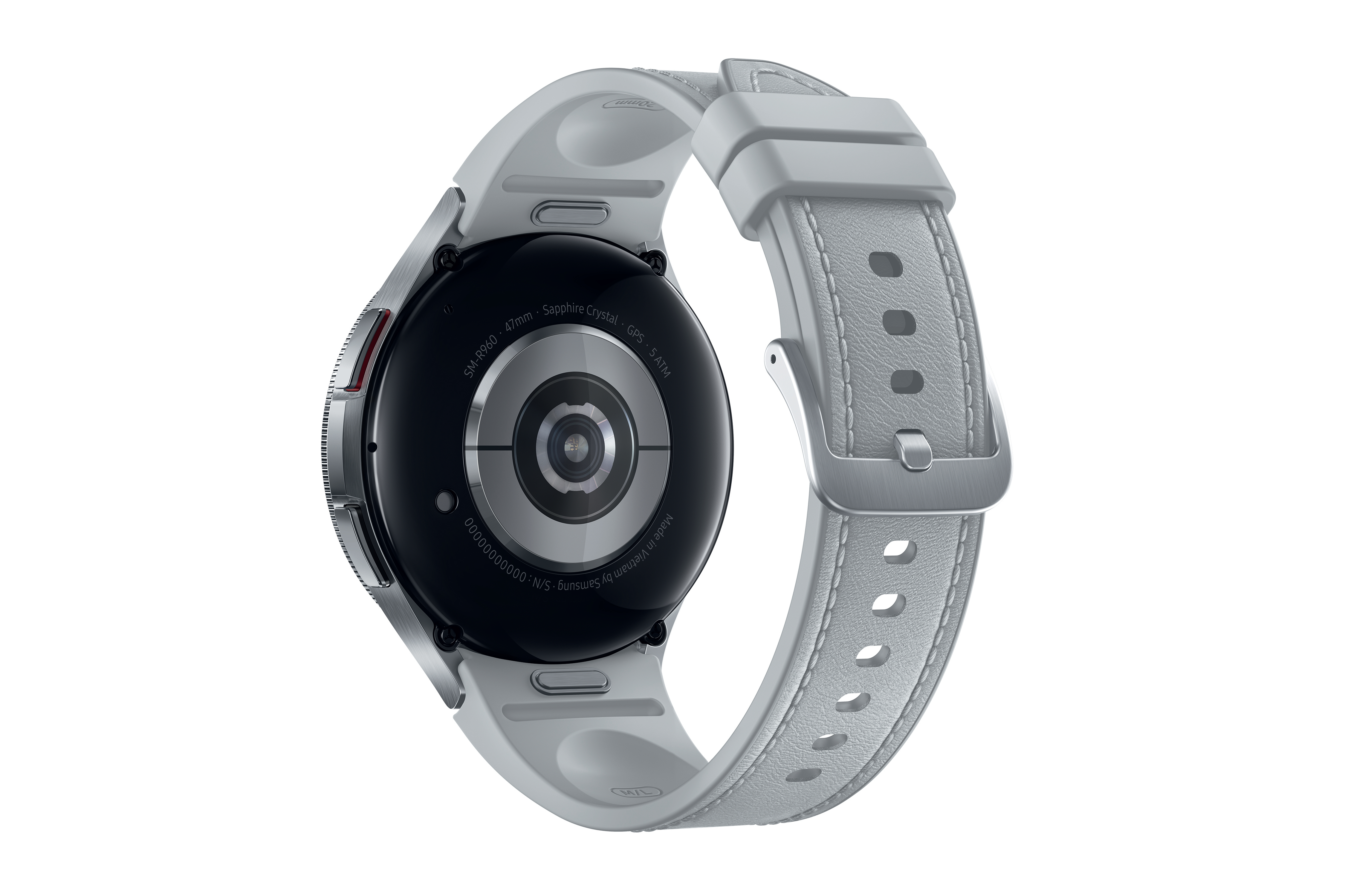 Eine Smartwatch mit beigem Armband und schwarzem Zifferblatt.