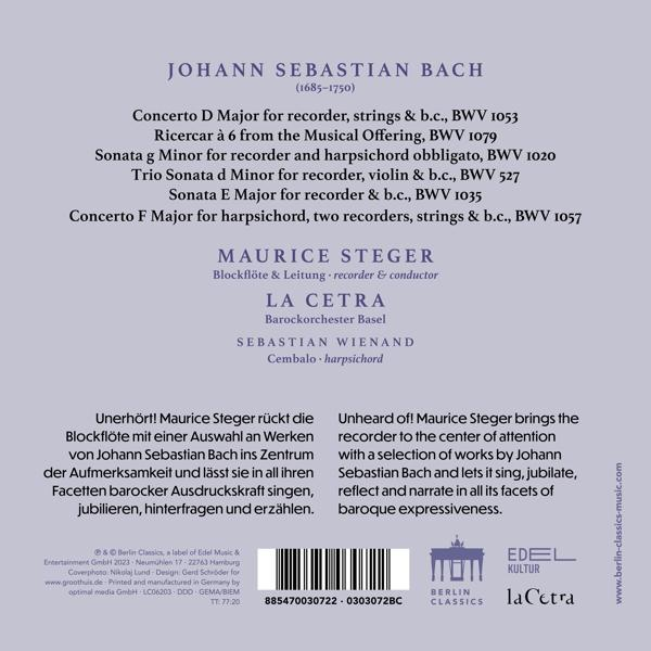 Ein CD-Cover mit deutschem Text. Es bewirbt Werke von Johann Sebastian Bach, mit dem Orchester La Cetra.