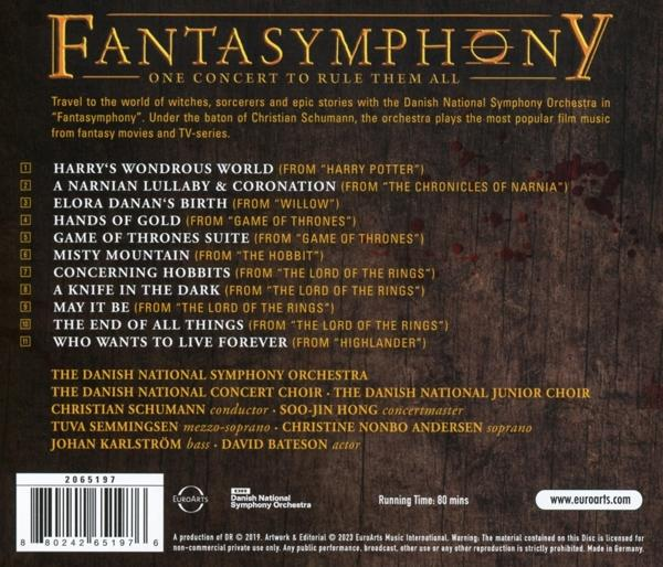 Eine DVD mit dem Titel: Fantasymphony. Text und Logos auf hellem Hintergrund.