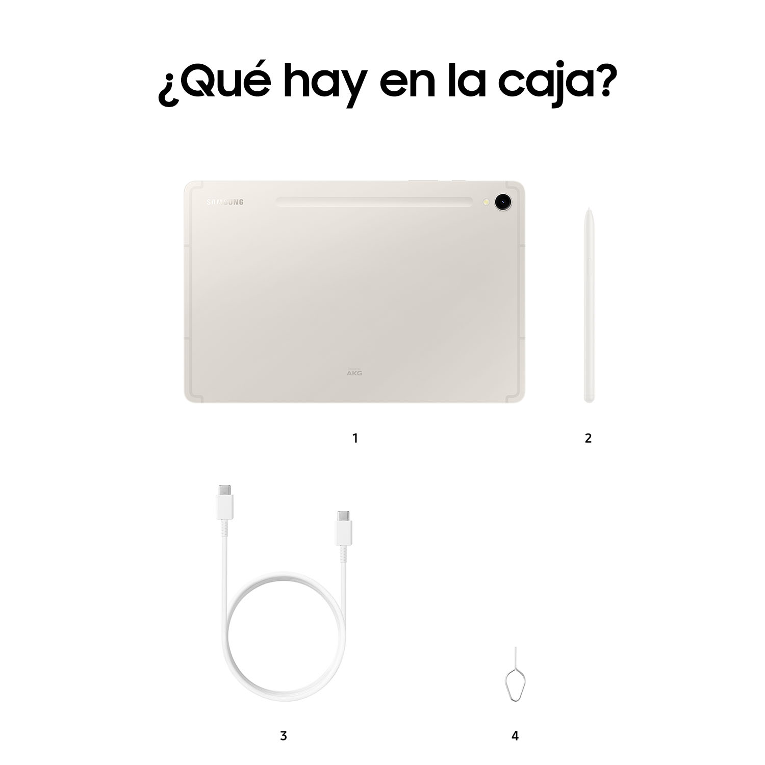 Una imagen que muestra una tableta, un lápiz, un cable y una herramienta sobre un fondo blanco.