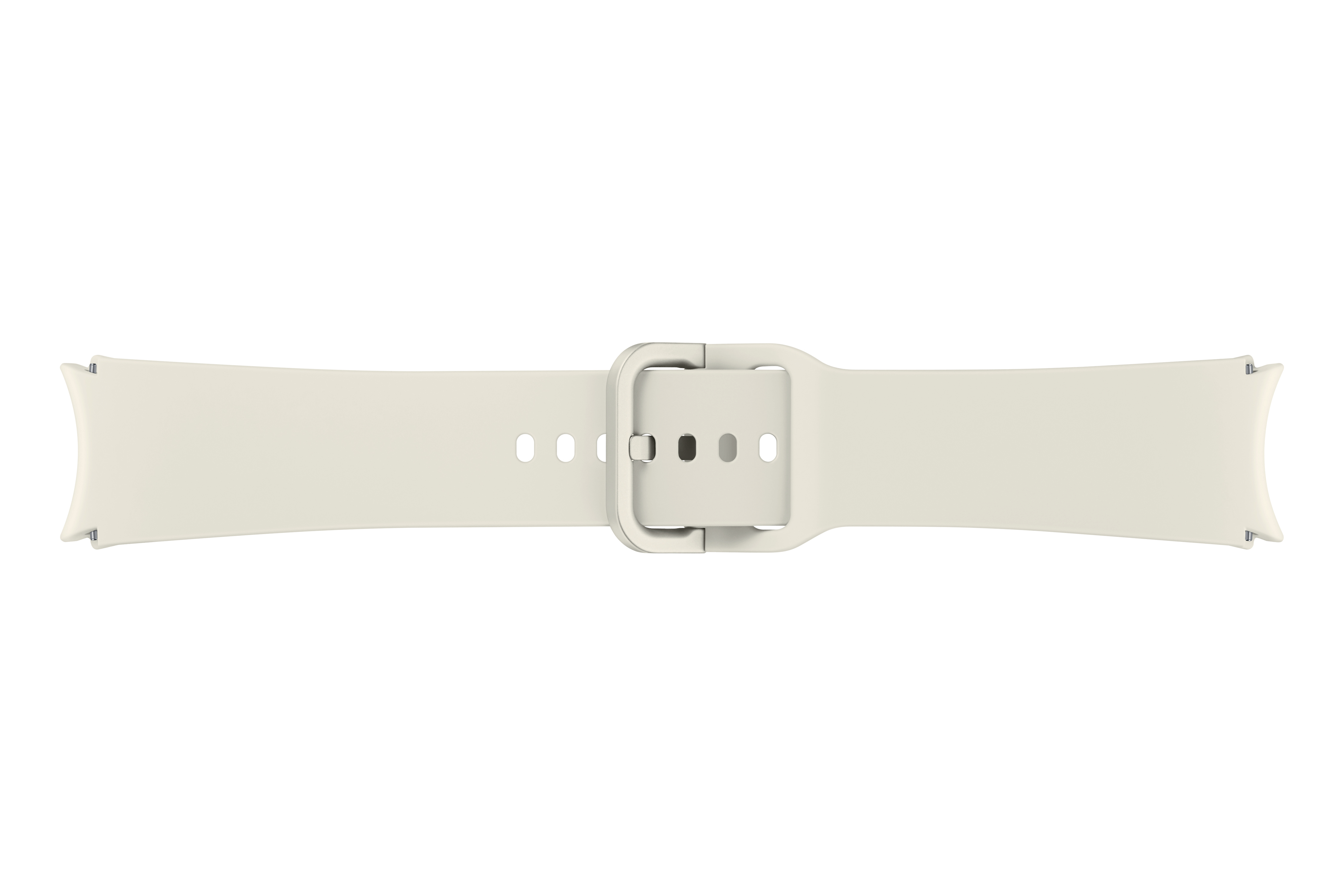 Weißes Uhrenarmband mit silberner Schnalle.