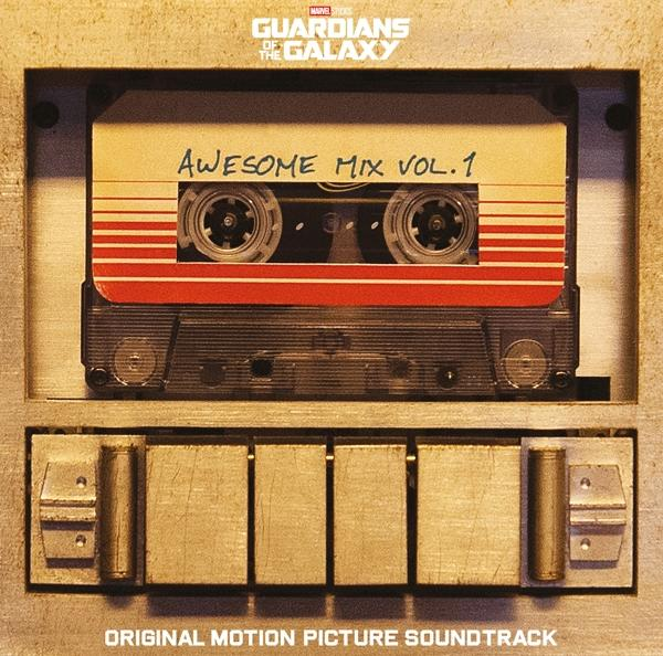 Kassettenband für 'Awesome Mix Vol. 1'. Auf dem Etikett steht 'Awesome Mix Vol. 1'.