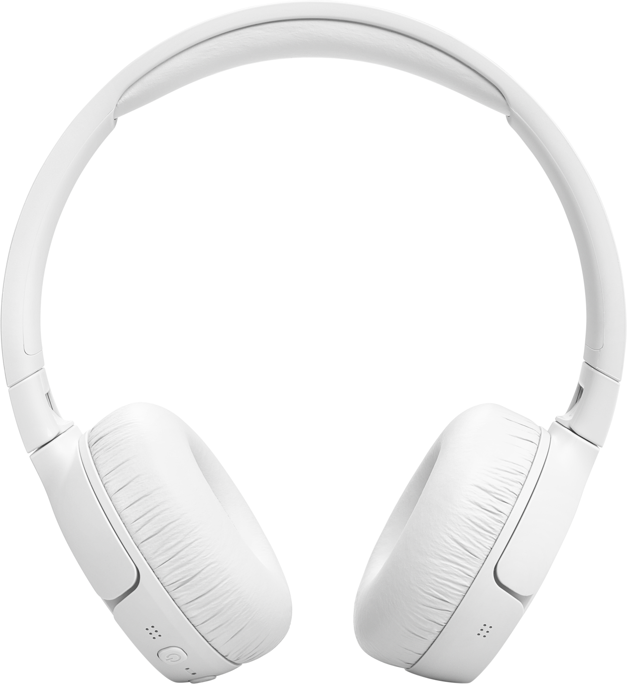 Casque blanc, vue de face sur fond blanc.