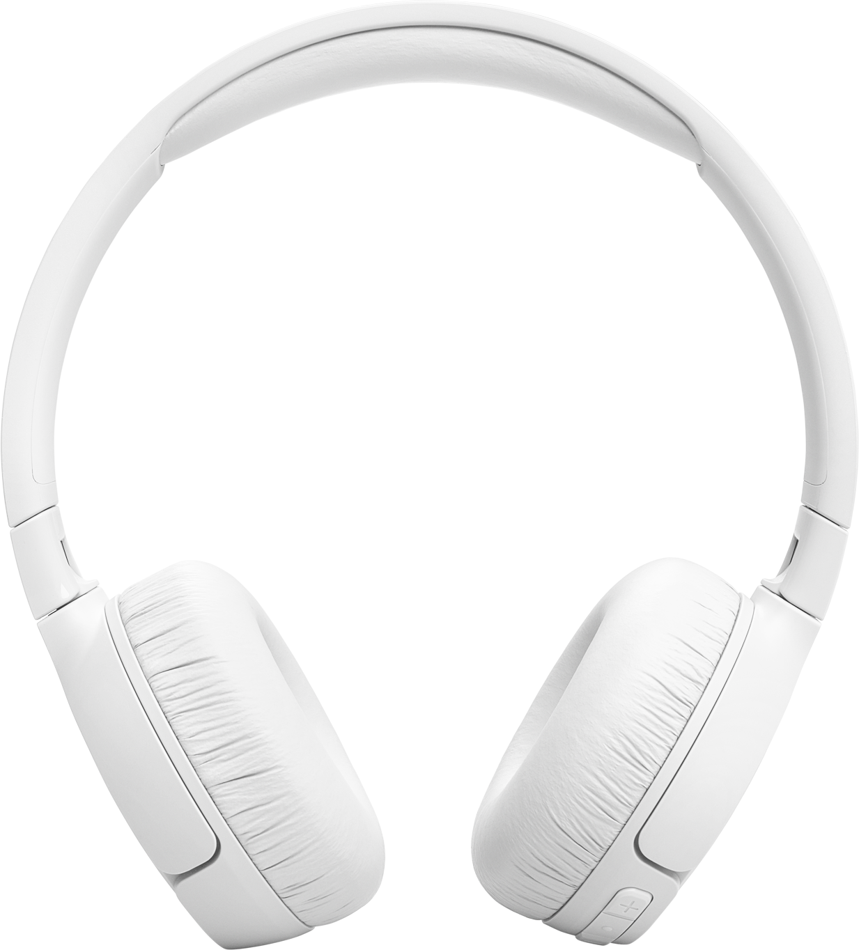 Casque blanc sur fond blanc. Les écouteurs sont doux et rembourrés.