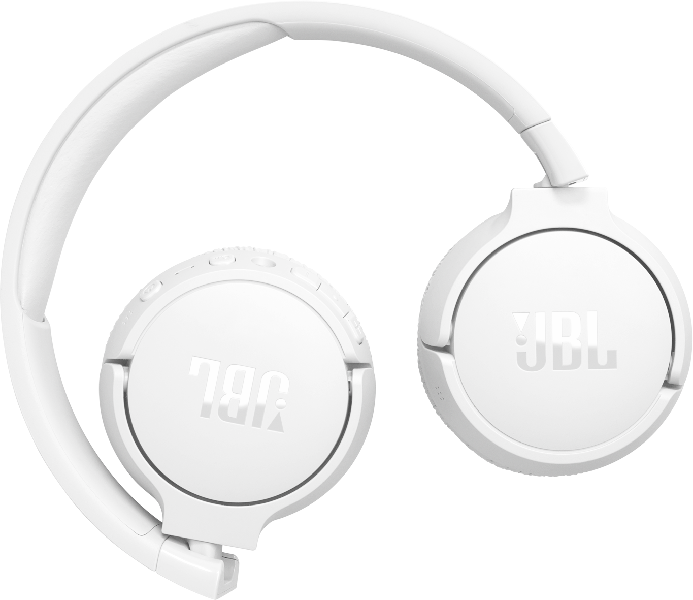 Casque JBL blanc, montrant les écouteurs et l'arceau.