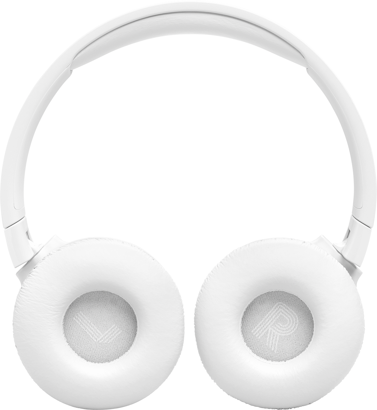 Casque blanc avec des oreillettes circulaires et un serre-tête de connexion.