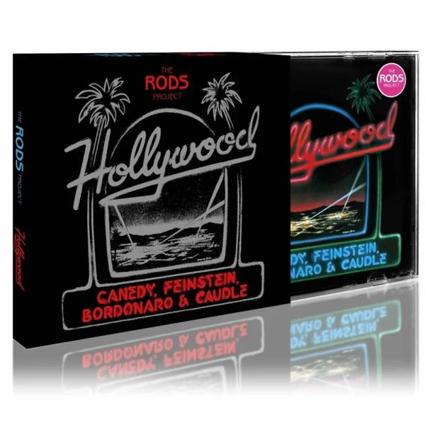 Eine schwarze CD-Box mit dem Bandnamen 'The Rods Project' in Weiß, 'Hollywood'-Logo.