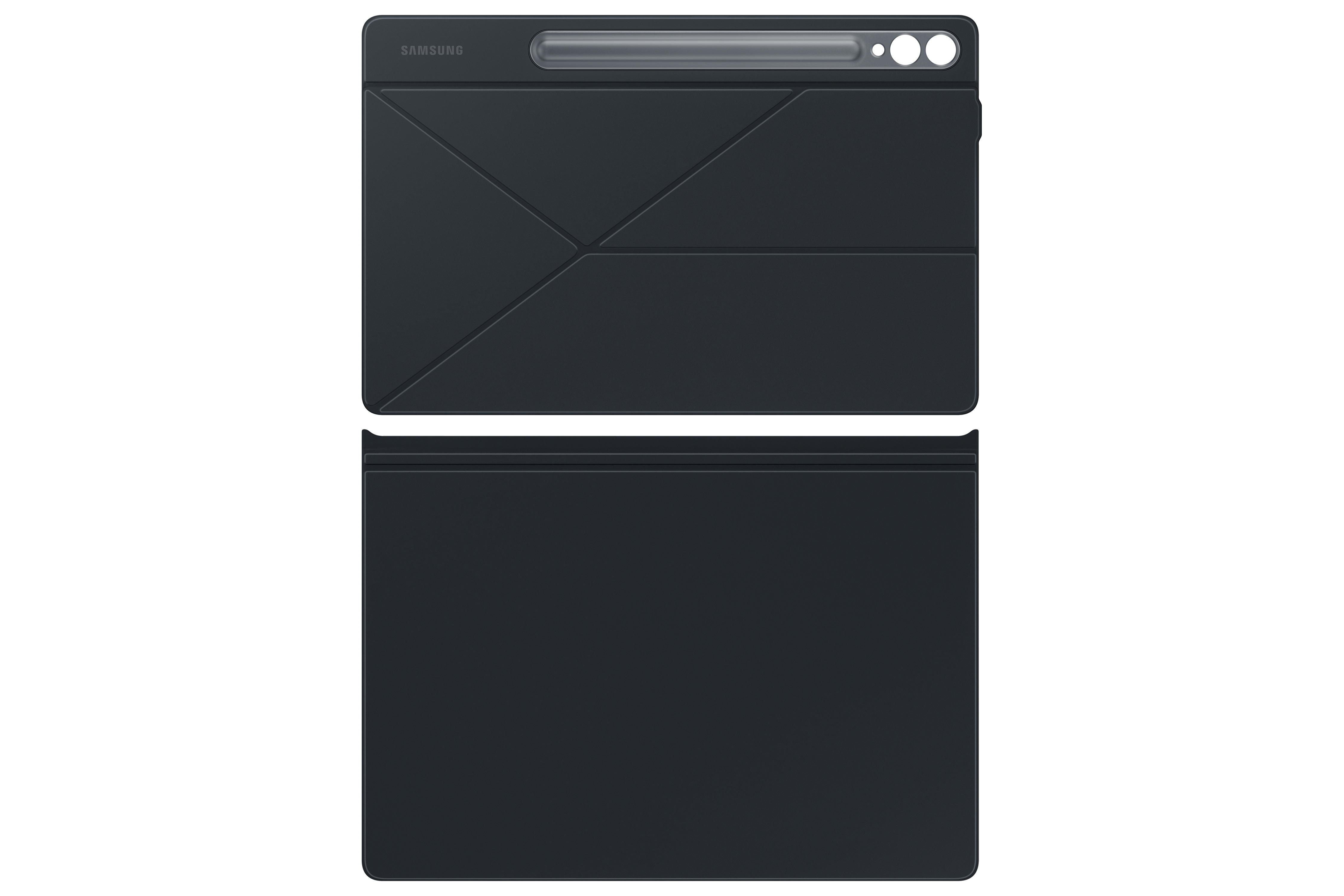 Laptop mit Tastatur und Trackpad, Bildschirm an, mit buntem Hintergrund.