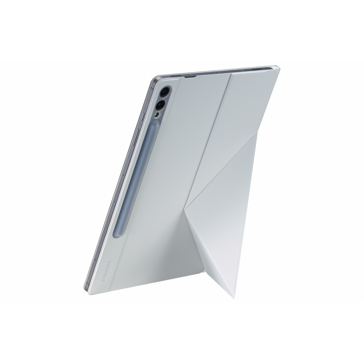 Tablette avec étui, vue en angle, blanc.