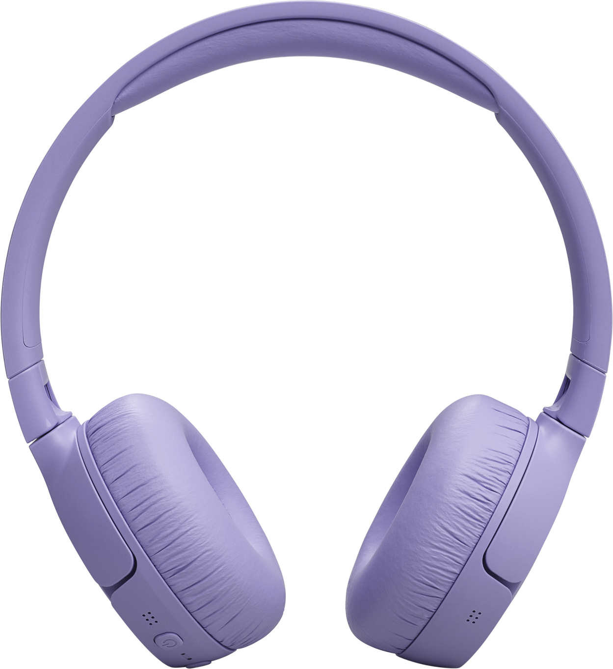 Vue de dessus d'un casque JBL violet. Les écouteurs sont détaillés et symétriques.