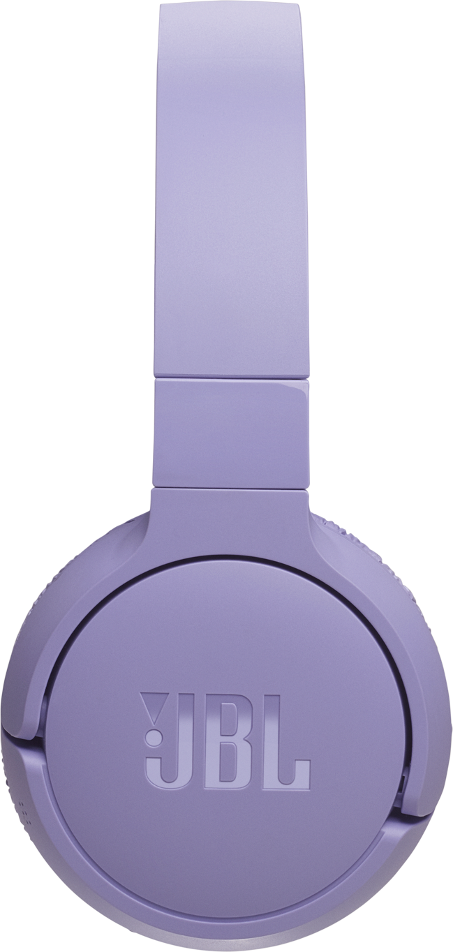 Casque JBL violet. Le logo de la marque est visible sur l'écouteur.