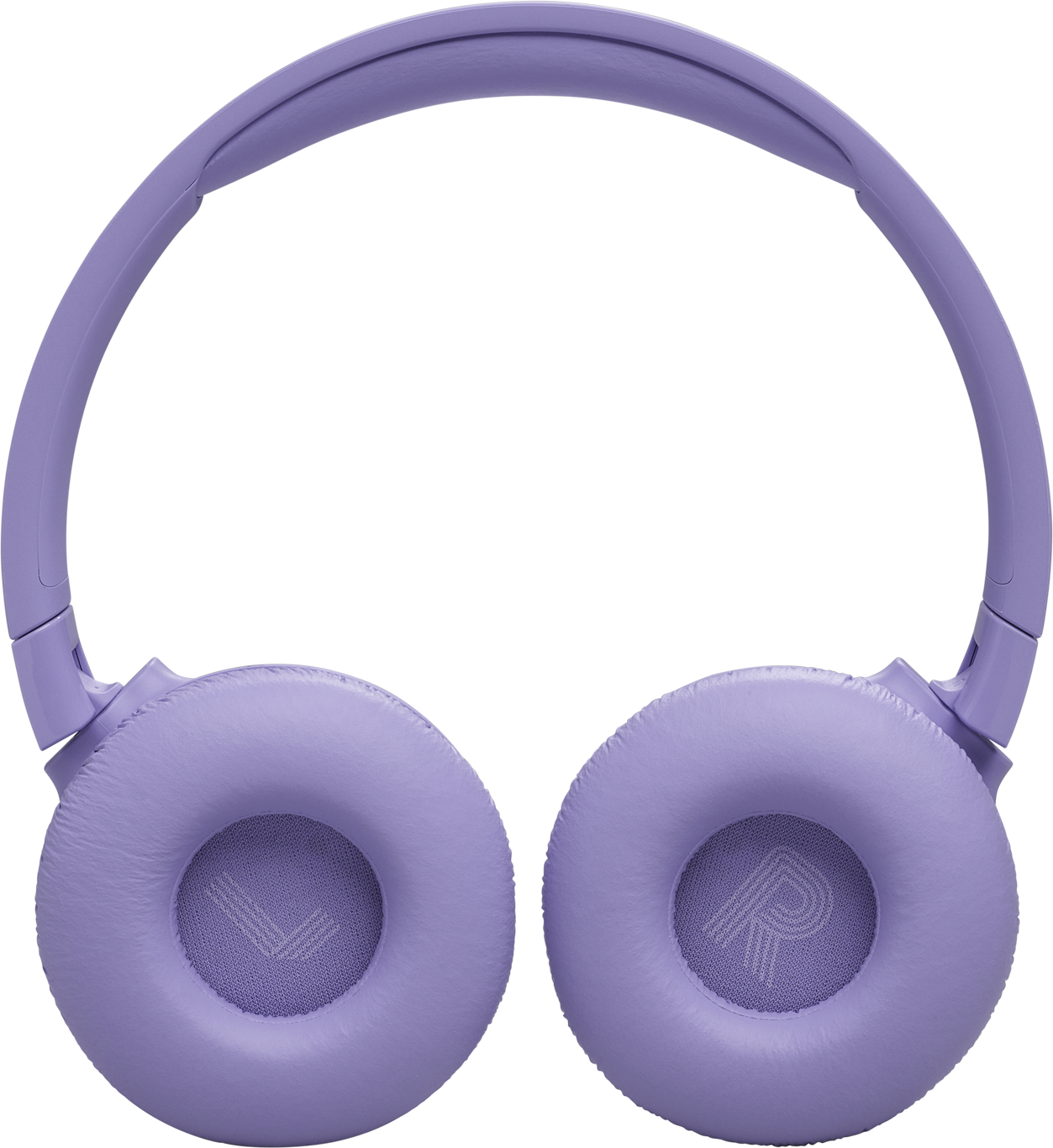 Casque violet avec marquages 'L' et 'R' sur les écouteurs.