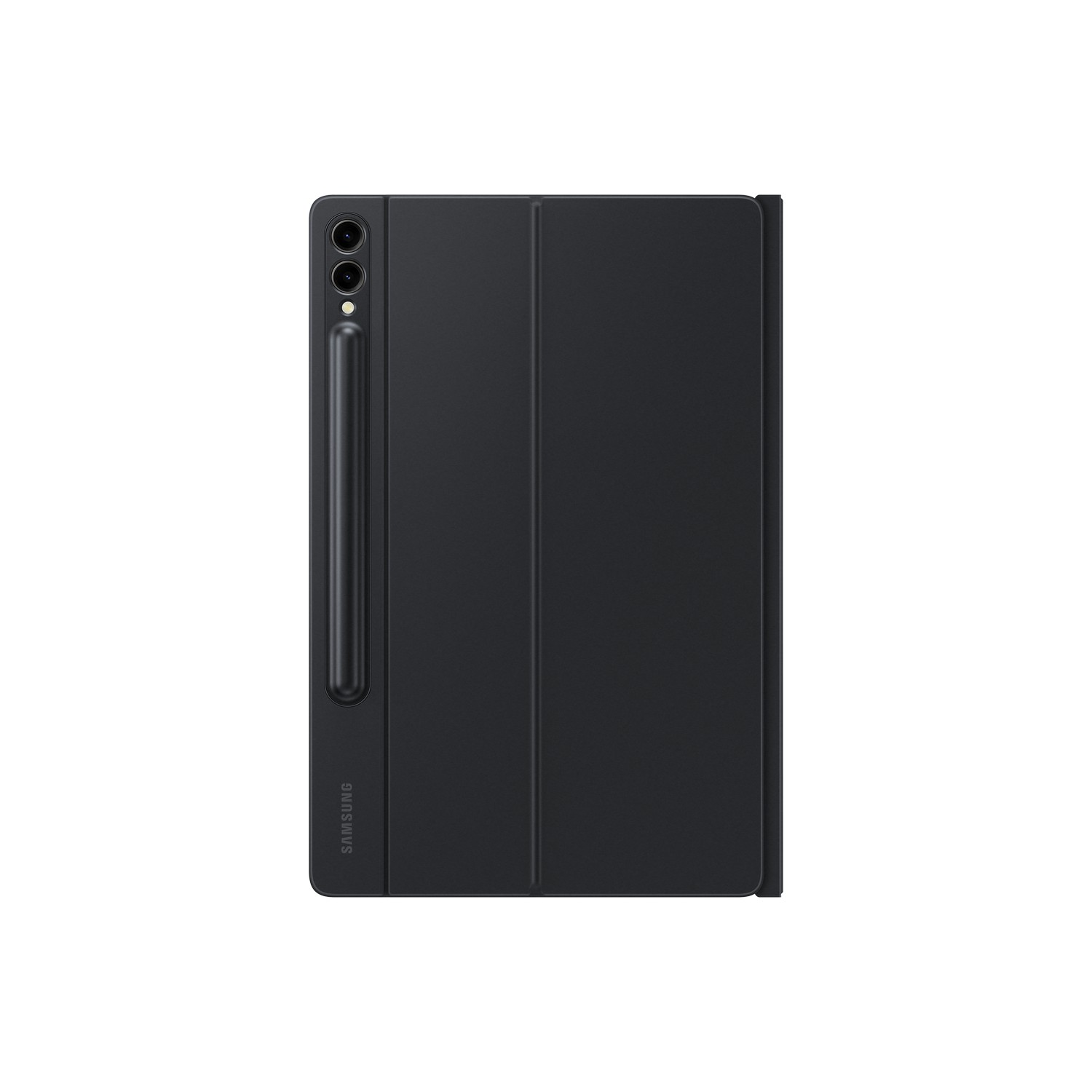 Black tablet cover with stylus. Samsung logo.